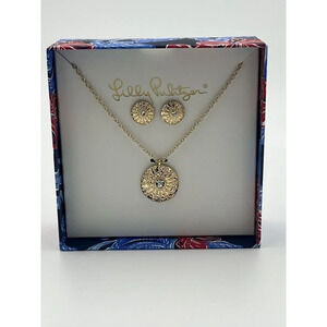 NIB Lilly Pulitzer Gold Earring & Necklace Boxed Gift Set